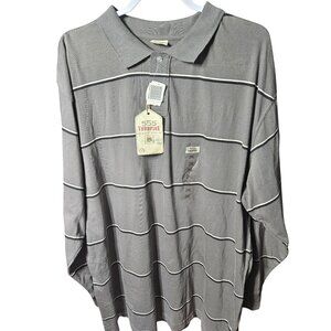 555 Turnpike Mens 2XL Gray Striped Polo Shirt 100% Cotton Casual Male Big & Tall